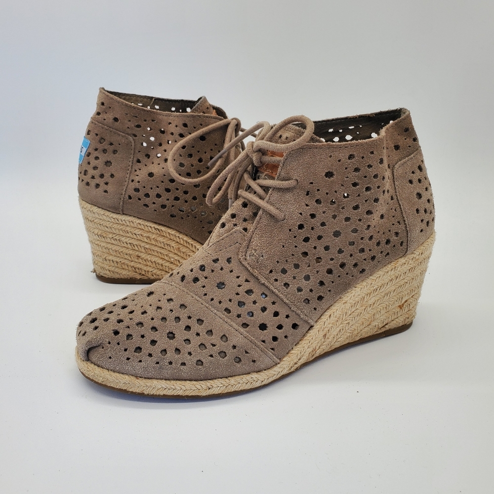 ☆ Toms Suede Desert Espadrille Wedge Heel Bootie Size 7.5 Tan